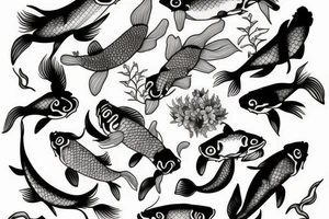 Koi fish and honeysuckle tattoo idea