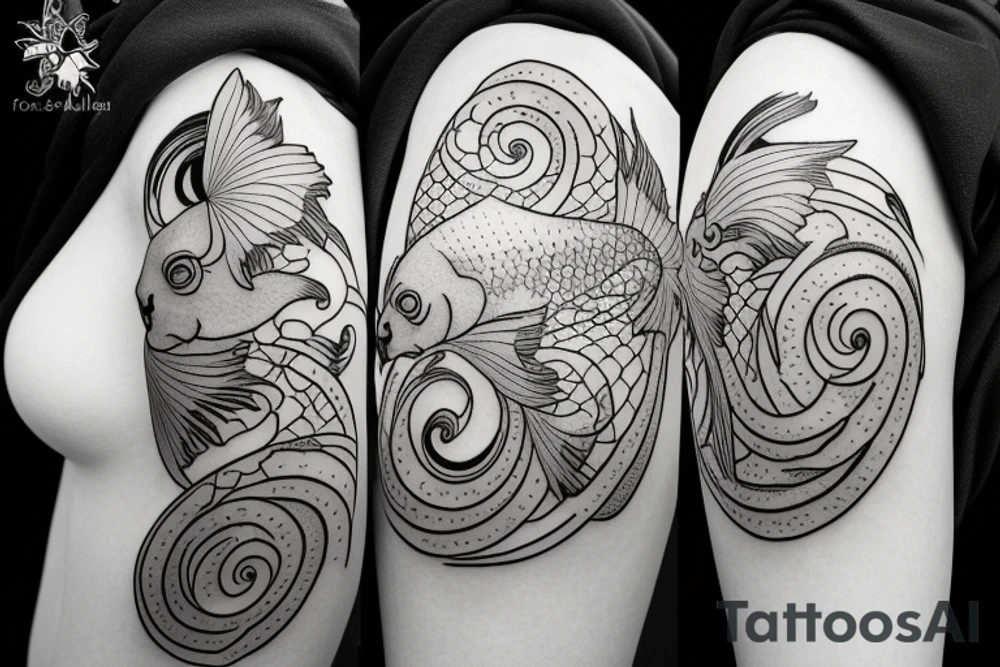 Koi fish moon cycle and flowers tattoo idea