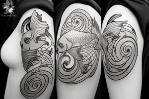 Koi fish moon cycle and flowers tattoo idea