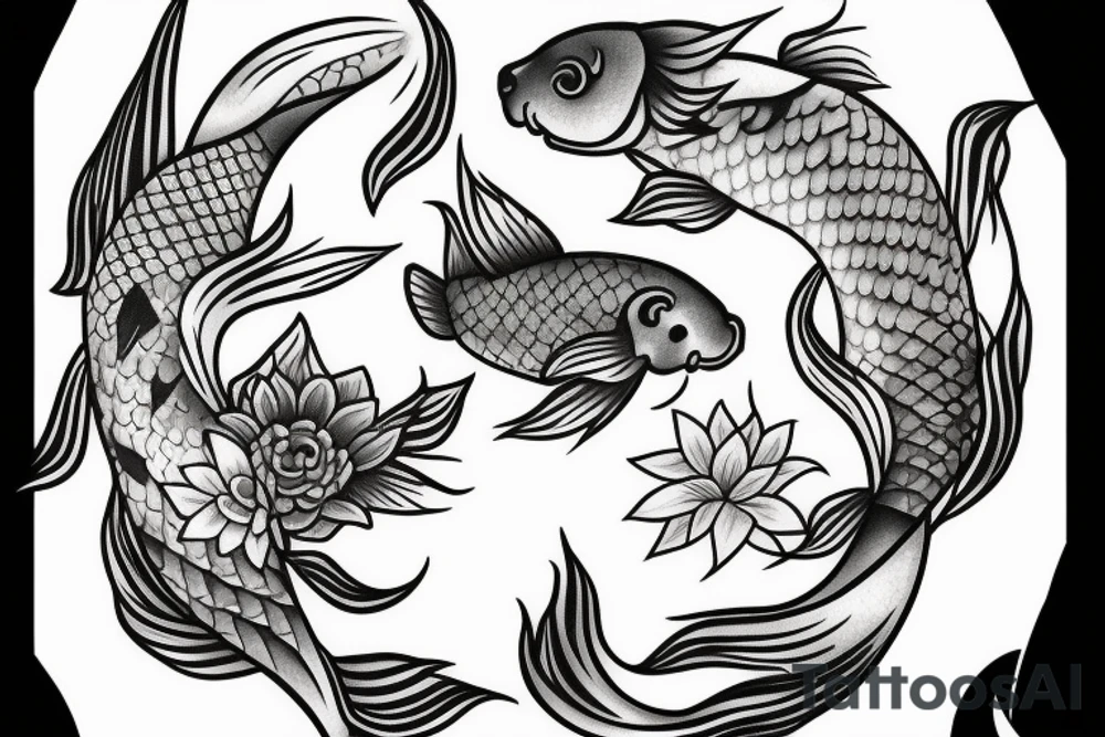 Koi fish moon cycle and flowers tattoo idea