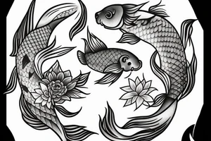 Koi fish moon cycle and flowers tattoo idea