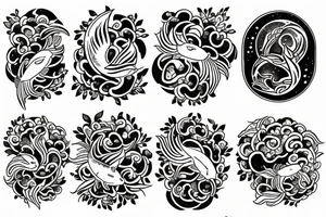 Koi fish moon cycle and flowers tattoo idea