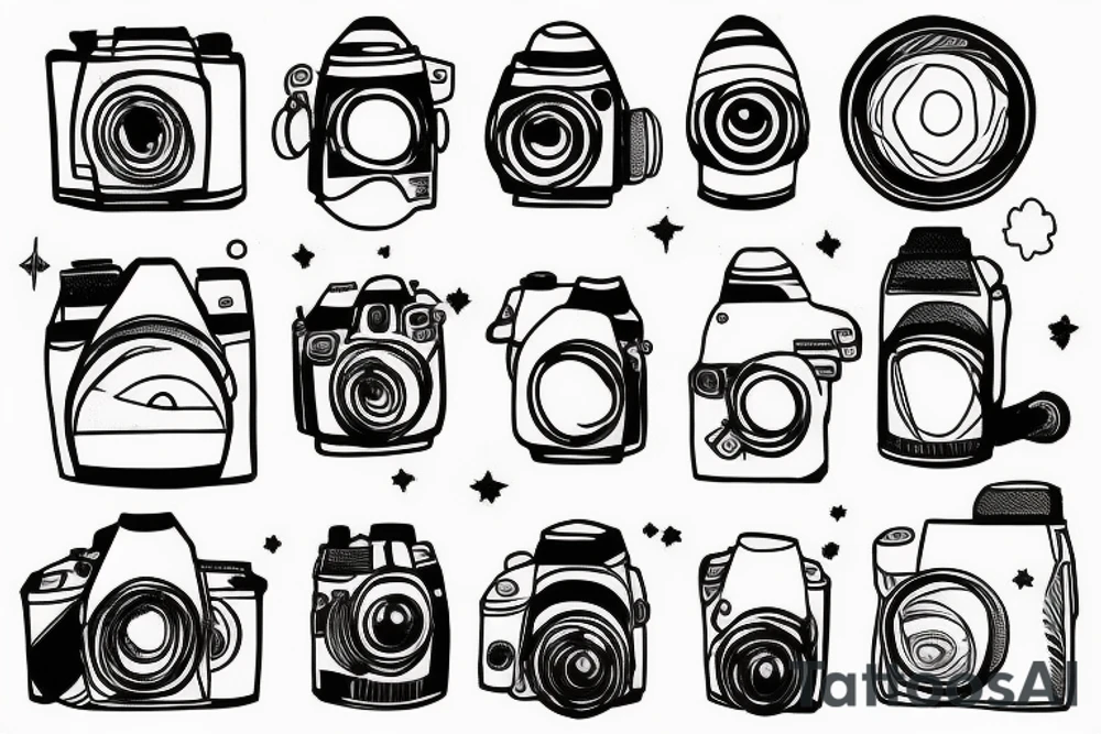 Camera illustration with Astronaut and hourglass tattoo idea