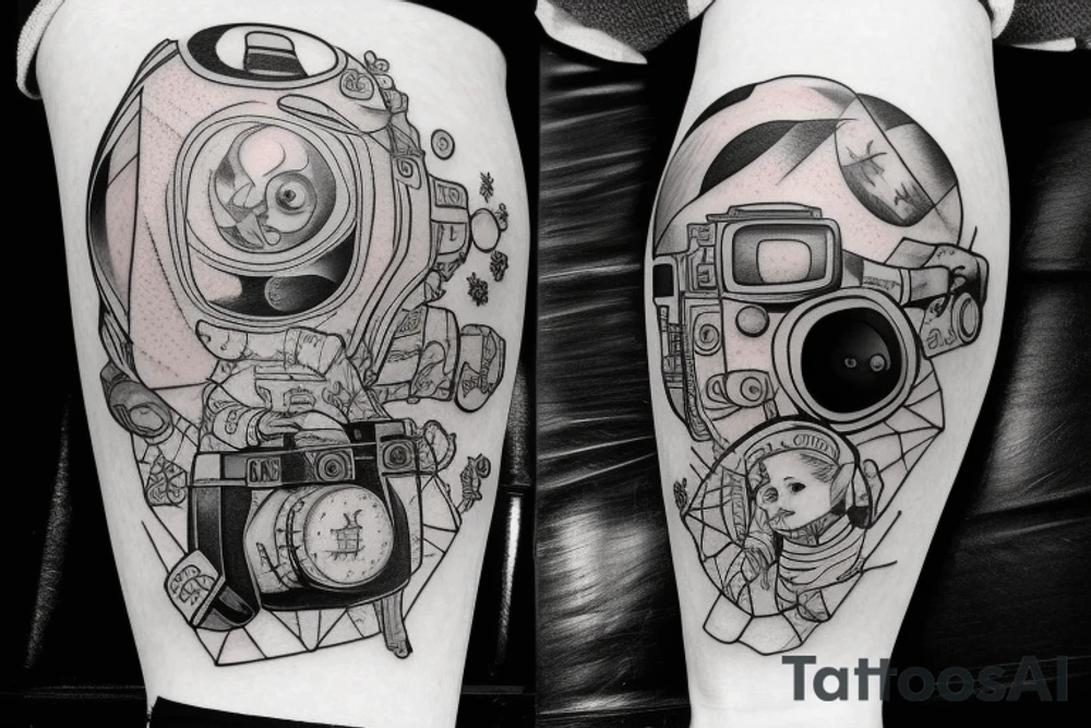 Astronaut with camera and hourglass tattoo idea