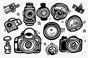 Astronaut with camera and hourglass tattoo idea