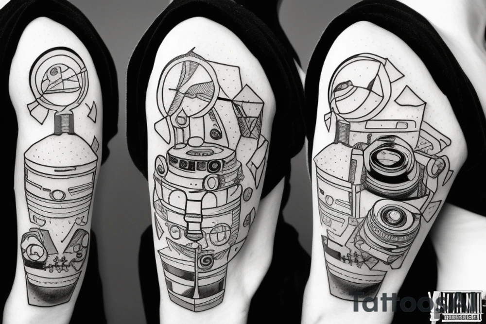 Astronaut with camera and hourglass tattoo idea