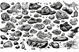 Water flowing around rocks tattoo idea