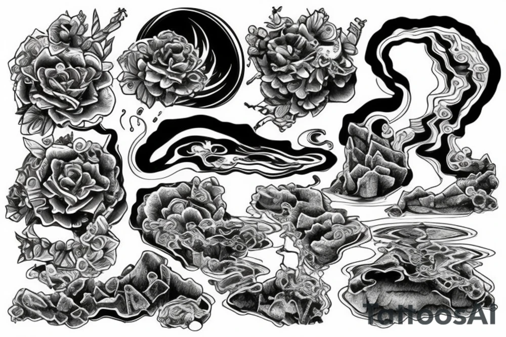 Water flowing around rocks tattoo idea
