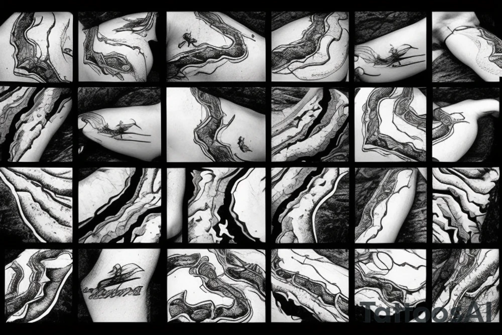 River flowing downstream with rocks tattoo idea