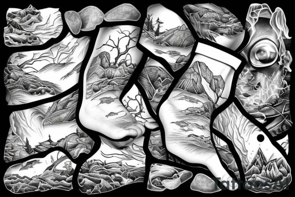 River flowing downstream with rocks tattoo idea