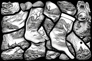 River flowing downstream with rocks tattoo idea