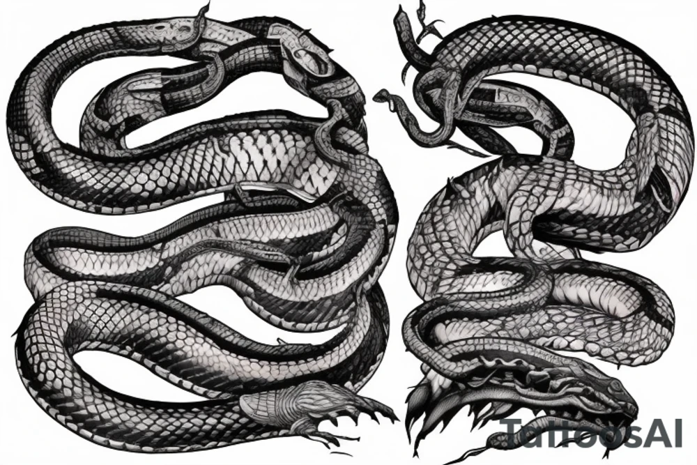 human skin performing into snake skin including snake head full tattoo design for arm tattoo idea