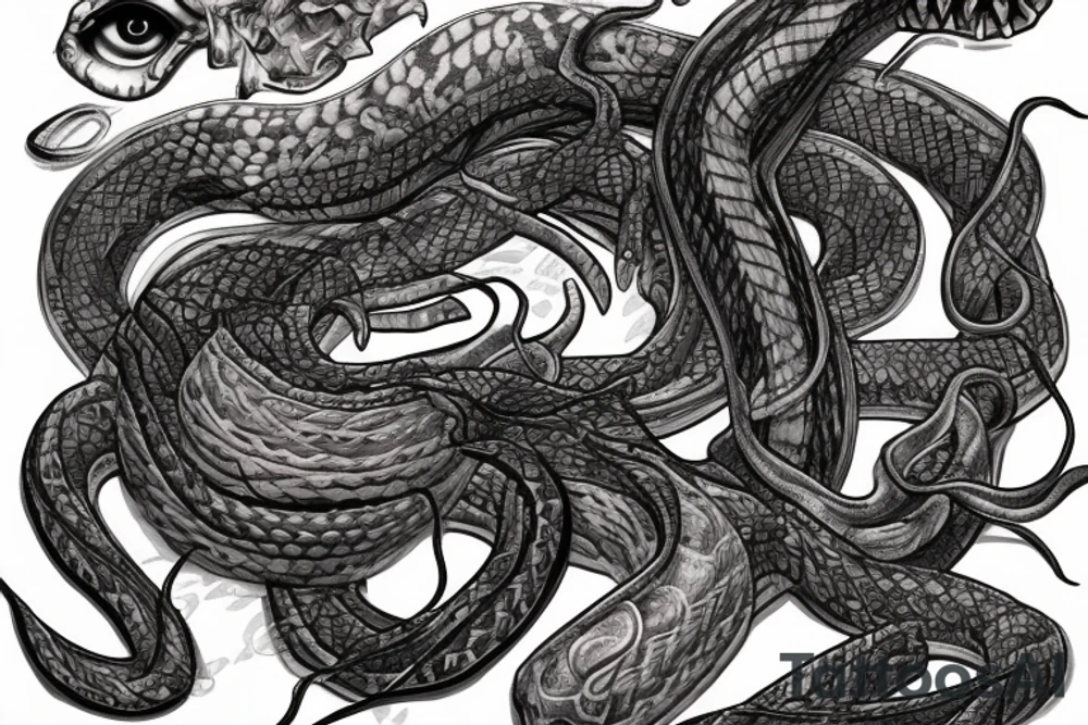 human skin performing into snake skin including snake head full tattoo design for arm tattoo idea
