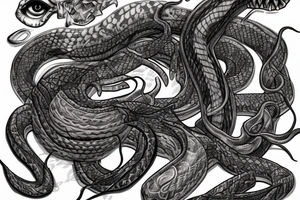 human skin performing into snake skin including snake head full tattoo design for arm tattoo idea