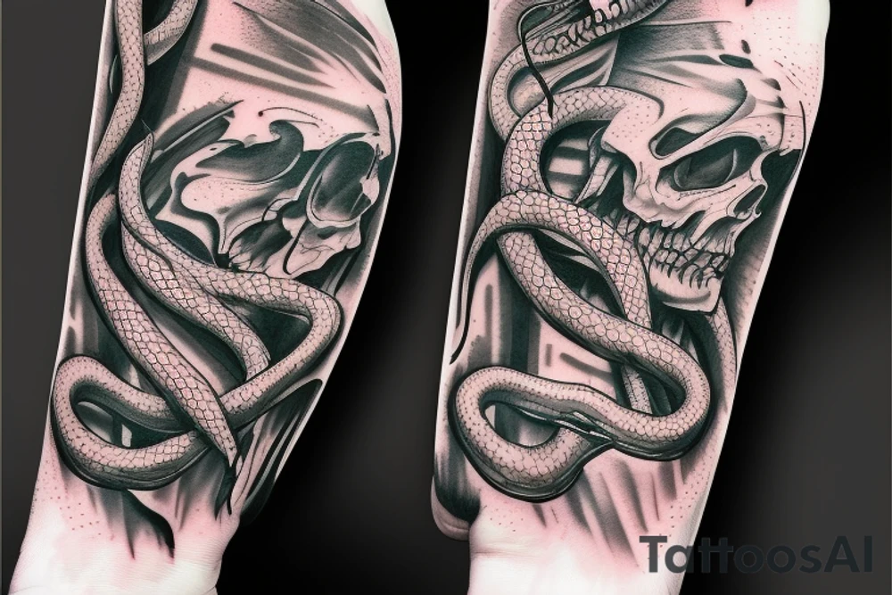 human skin performing into snake skin including snake head full tattoo design for arm tattoo idea