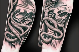 human skin performing into snake skin including snake head full tattoo design for arm tattoo idea