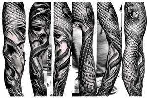 human skin performing into snake skin including snake head full tattoo design for arm tattoo idea