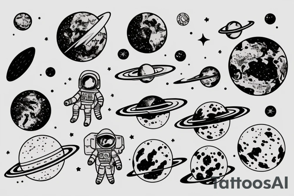 Spaceman sitting on a planet tattoo idea