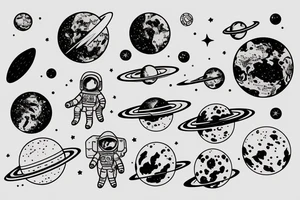 Spaceman sitting on a planet tattoo idea