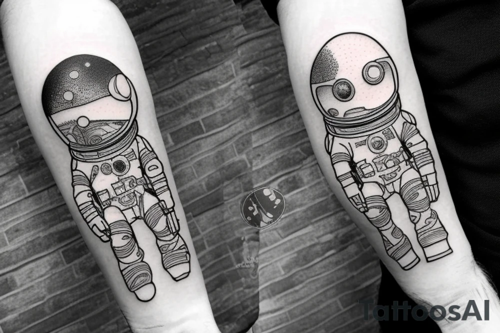 Spaceman sitting on a planet tattoo idea