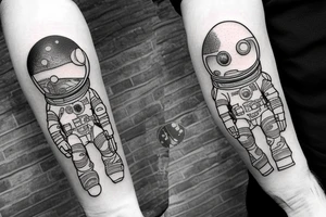 Spaceman sitting on a planet tattoo idea