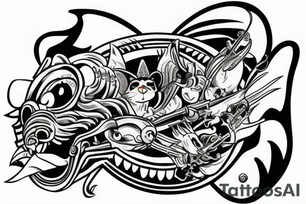 fish bomb cats road king on the throne road mountains Disney tattoo idea