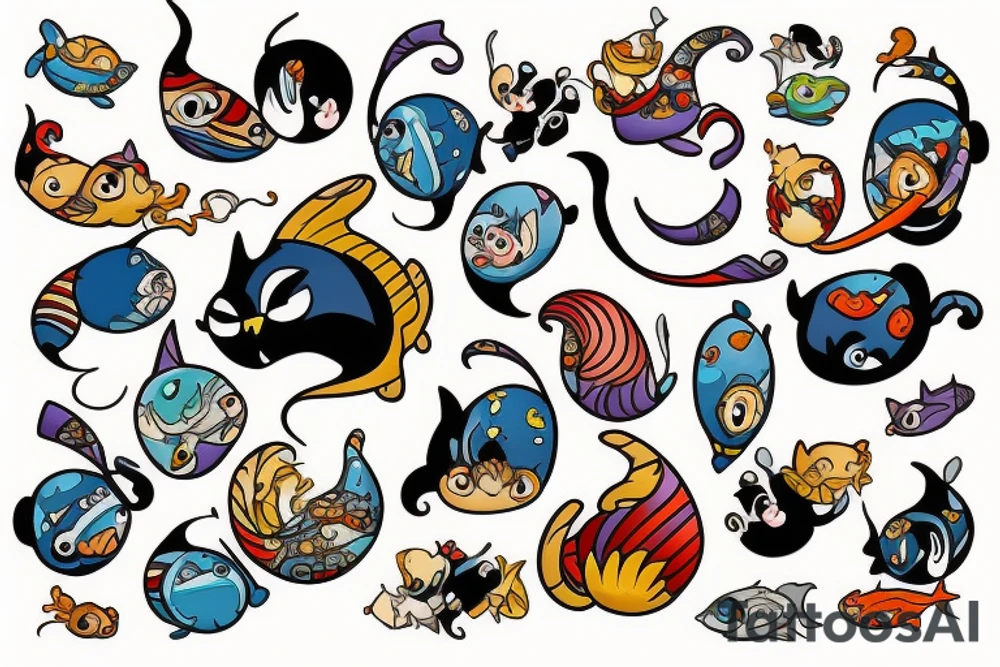 fish bomb cats Disney tattoo idea