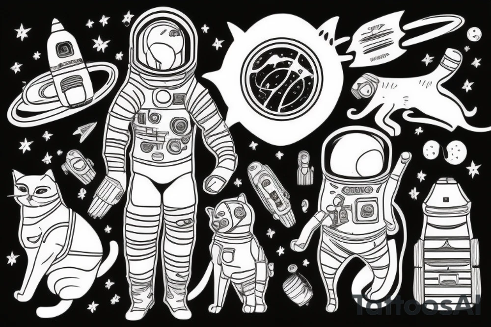 cat in a space suit tattoo idea