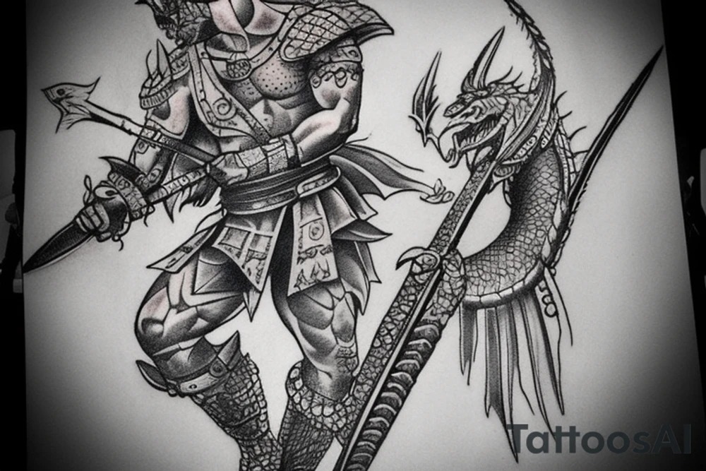 draw a tattoo of a Dacian Warrior next to Draco Dragon, the tothem of Dacians. Add a Falx Sword and the word INVICTUS tattoo idea