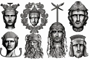 draw a tattoo of a Dacian face like you see in the dacian statues in vatican next to Draco, the draco like on Trajan's Column. Add a Falx Sword and the word INVICTUS tattoo idea
