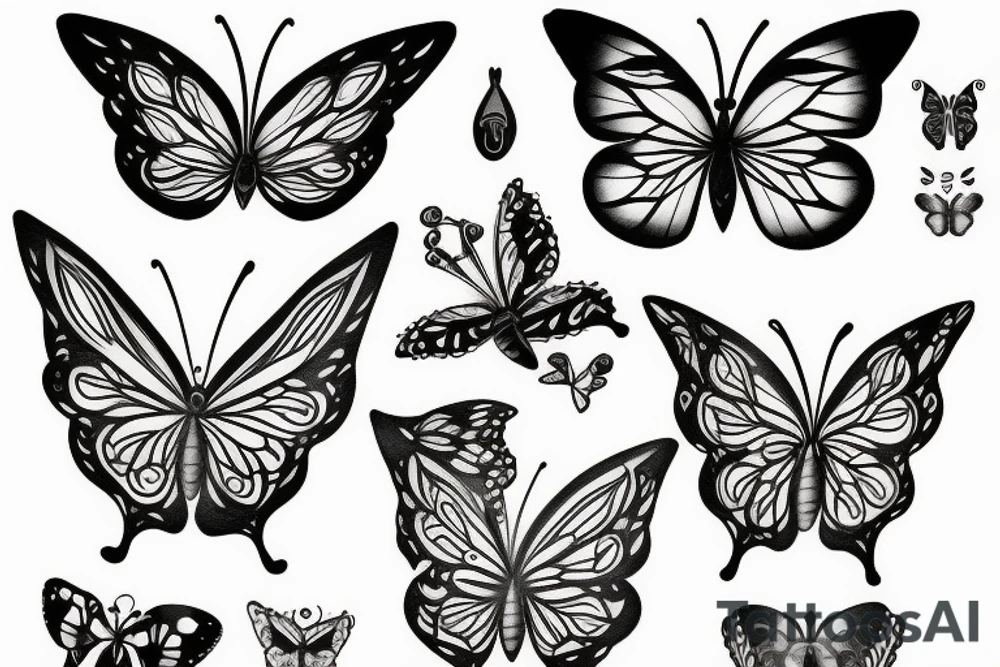 Moon fire leaf  heart butterfly tattoo idea