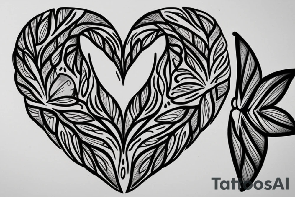 Moon fire leaf  heart butterfly tattoo idea