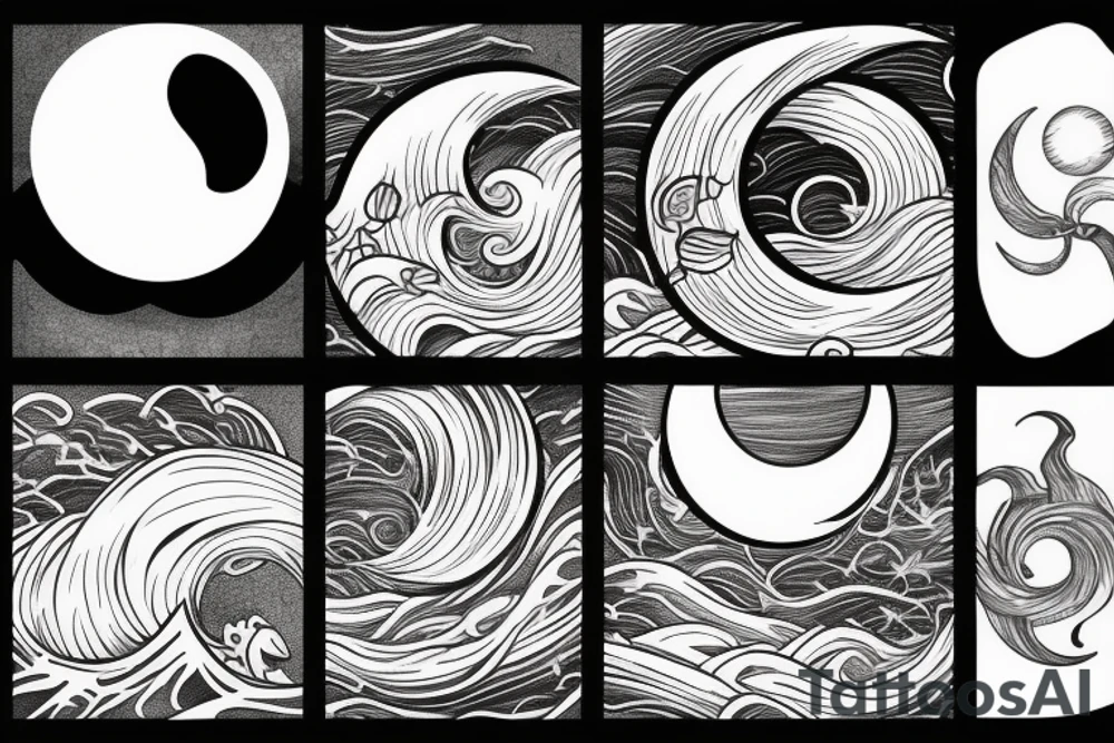 Travel moon wave tattoo idea