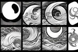 Travel moon wave tattoo idea