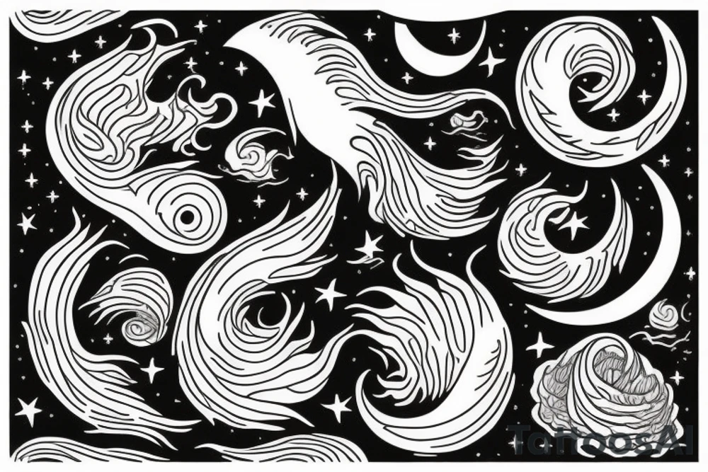 Travel moon wave tattoo idea
