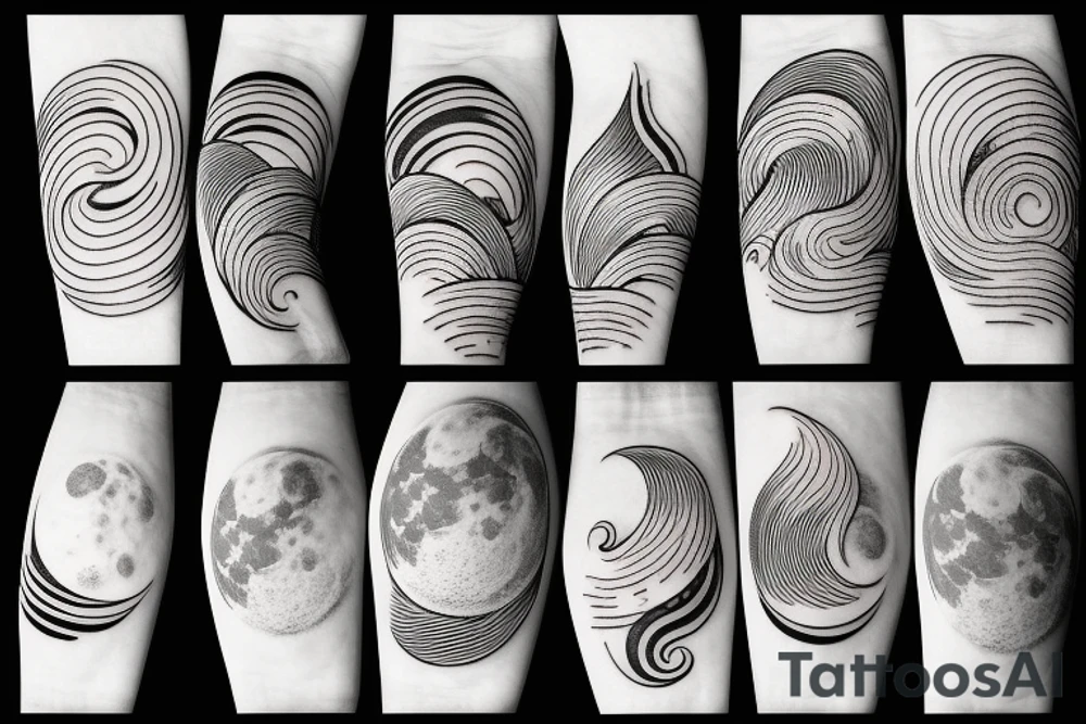 Travel moon wave tattoo idea