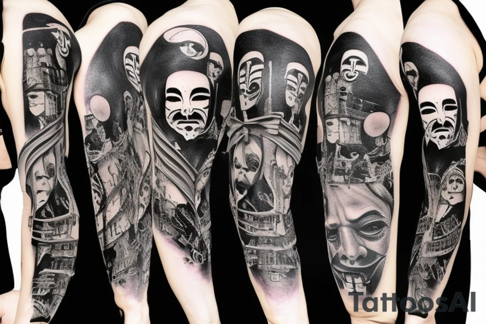 Freedom versus tyranny sleeve in v for vendetta theme tattoo idea