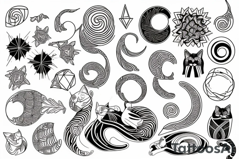 A cat and fibonacci golden ratio tattoo idea