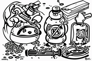 ILLEGALLY SMOL FROG, FIRE EXTINGUISHER THAT IS ON FIRE, ROBOTS EATING CEREAL, SIGIL TO OPEN A GATEWAY TO HELL tattoo idea