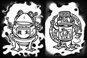 ILLEGALLY SMOL FROG, FIRE EXTINGUISHER THAT IS ON FIRE, ROBOTS EATING CEREAL, SIGIL TO OPEN A GATEWAY TO HELL tattoo idea