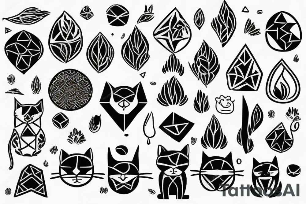 cats and plants and shapes tattoo idea