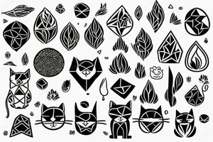 cats and plants and shapes tattoo idea
