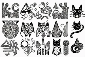 cats and plants and shapes tattoo idea