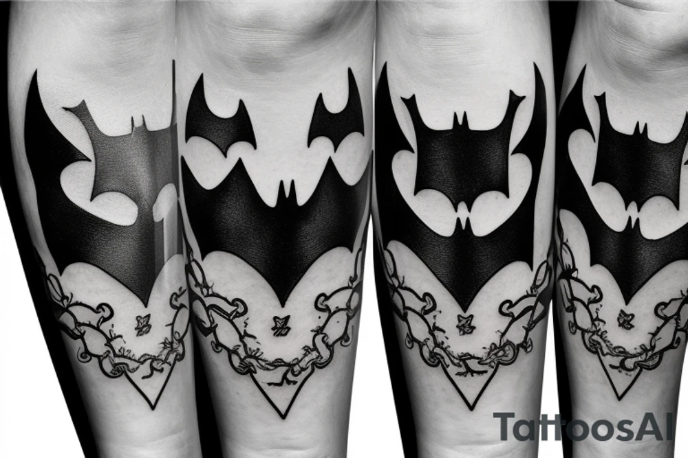 Black batman logo above knee tattoo idea