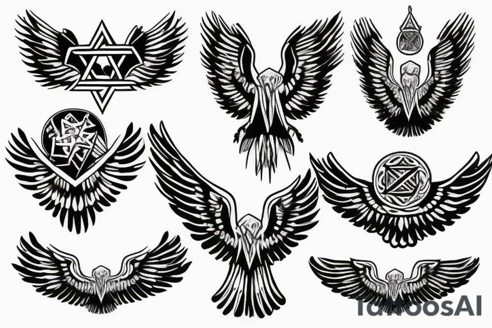 Star of David with eagle wings on side tattoo idea
