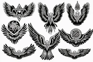 Star of David with eagle wings on side tattoo idea