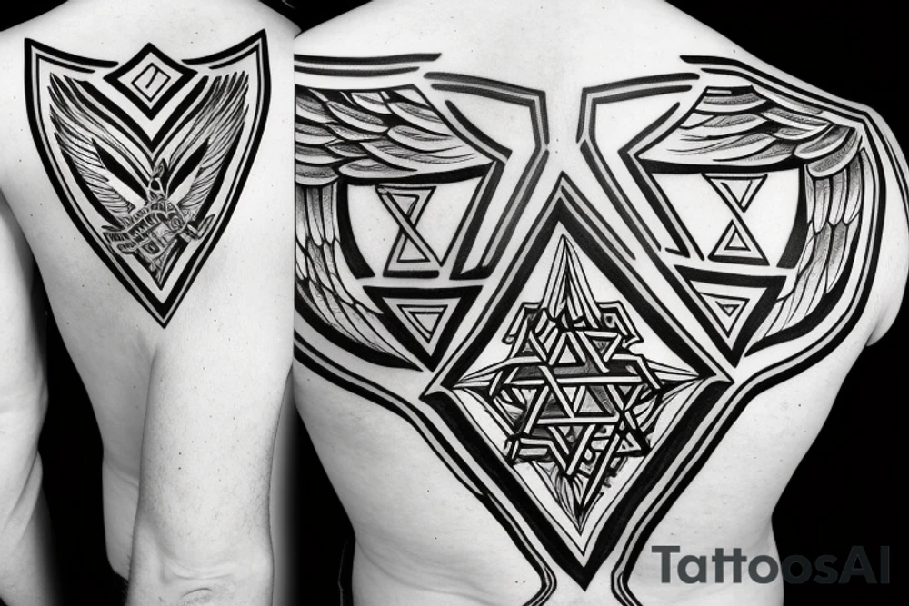 Star of David with eagle wings on side tattoo idea