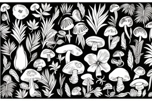 Tropical flowers with mushroom tattoo idea