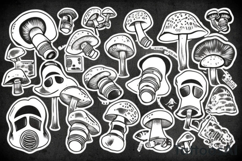 Mushroom wearing gas mask tattoo idea