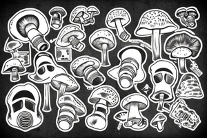Mushroom wearing gas mask tattoo idea